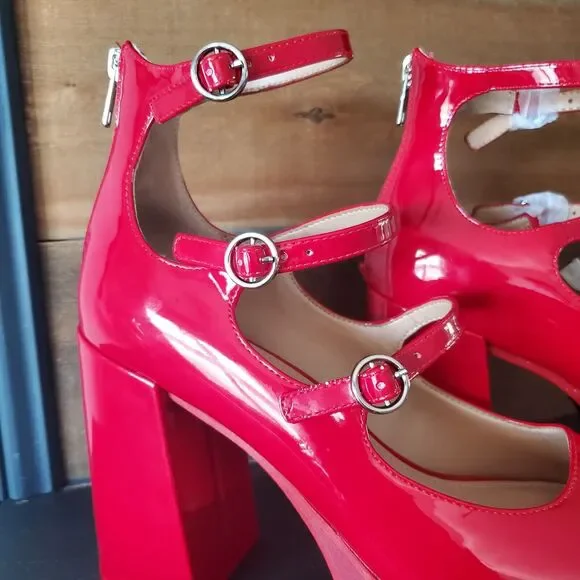 Steve Madden Mary Jane Chunky High Heels 3 Buckle Pumps Fashion Shoes Women 9.5M - Picture 7 of 11